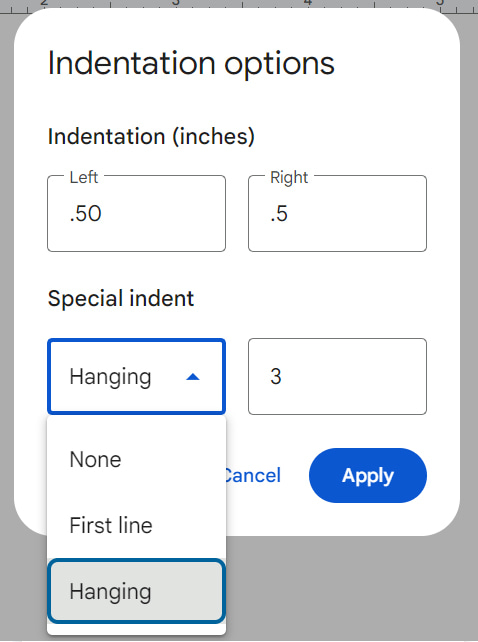 Hanging Indents