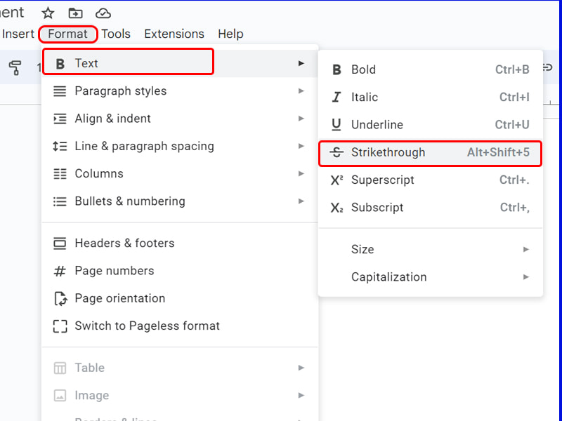 Strikethrough Text in Google Docs